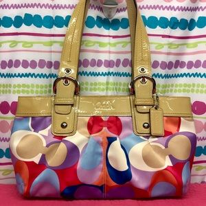 COACH MULTICOLORED SCARF PRINT PLEATED SOHO TOTE